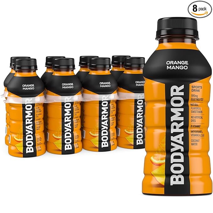 BODYARMOR Sports Drink Sports Beverage, Orange Mango, Coconut Water Hydration, Natural Flavors With Vitamins, Potassium-Packed Electrolytes, Perfect For Athletes, 12 Fl Oz (Pack of 8)