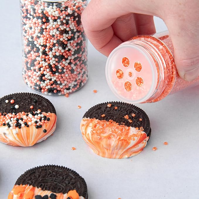 Sweets Indeed Halloween Sprinkles 4-Pack ??10.90 oz Jar Set | Candy Eyeball Mix, Bat & Pumpkin Quin Mix, Orange Sanding Sugar & Black/White/Orange Nonpareils | Cupcake & Cookie Decorations