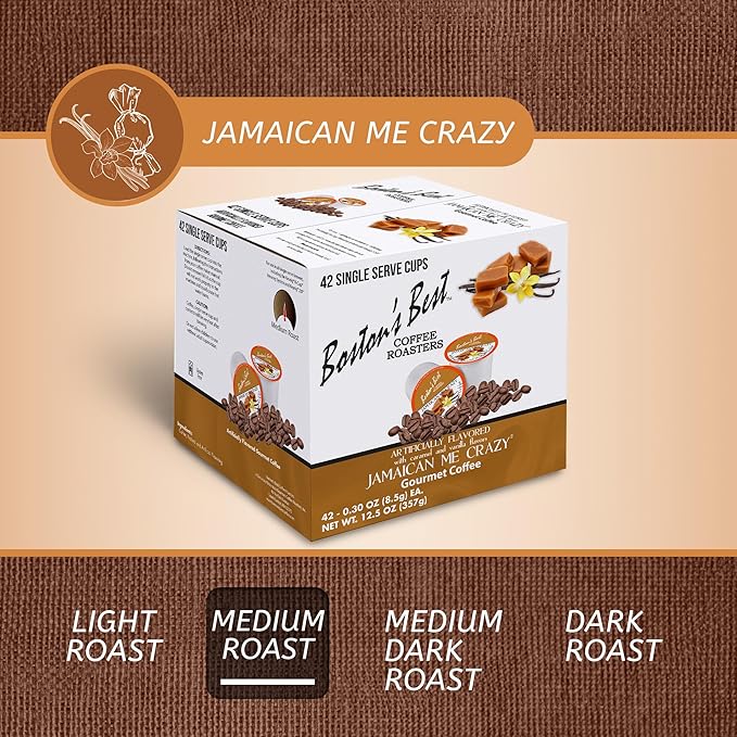 Boston’s Best - Jamaican Me Crazy Flavored Coffee, Delicious Gourmet Compatible with Keurig Coffee Maker, 1 Count (42 Single Serve Cups)