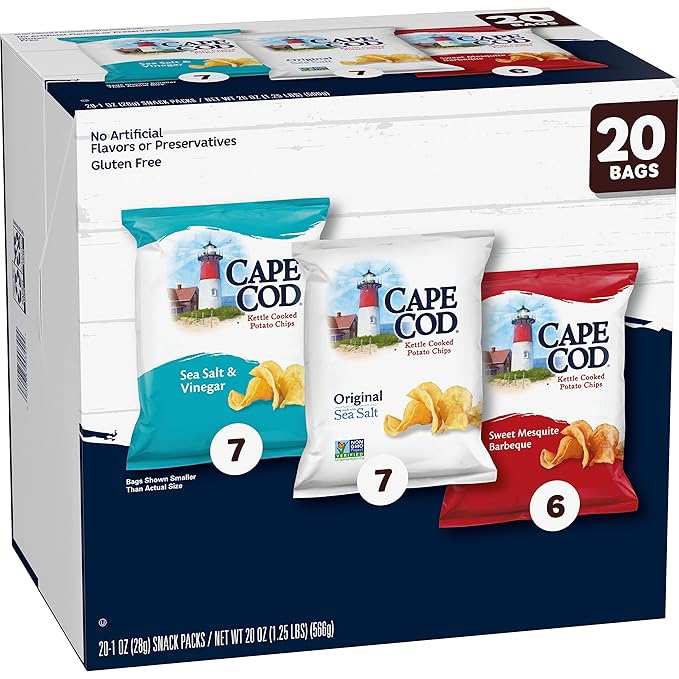 Cape Cod Potato Chips Variety Pack, 1 Oz, 20 Ct (Pack of 2)