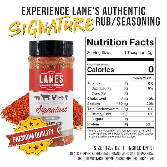Lane's Signature BBQ Seasoning Rub, All-Natural BBQ Seasonings and Rubs, Perfect for Beef, Meat, Chicken & Pork Rub Seasoning, Made in USA, 12.2 Oz