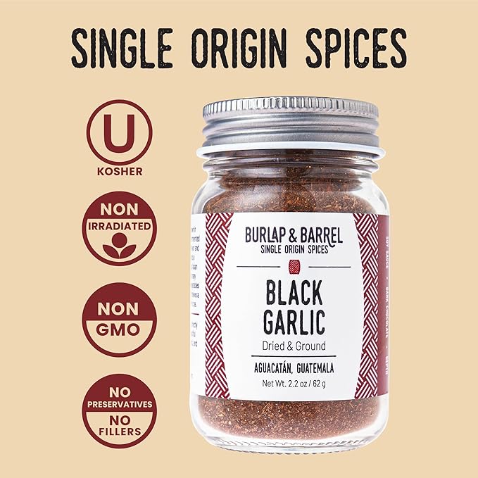 Burlap & Barrel Black Garlic Powder ??Rich, Savory Flavor ??Perfect for Roasted Proteins & Vegetables ??Black Garlic Seasoning ??As Seen On Shark Tank - 2.2oz Jar