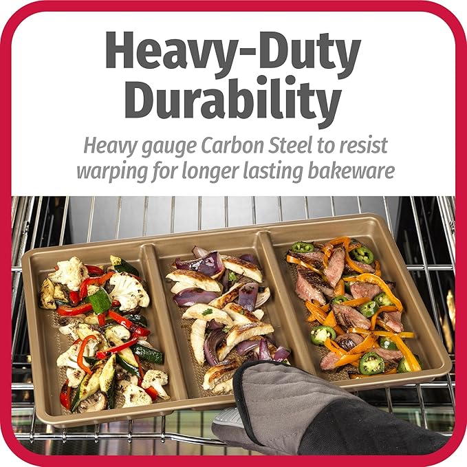 GoodCook 11” x 17” Non-Stick Divided Sheet Pan – 3-in-1 Textured Cooking Pan, Baking Dish, Scratch-Resistant Carbon Steel Oven Pan for Meal Prepping & Sheet Pan Dinners