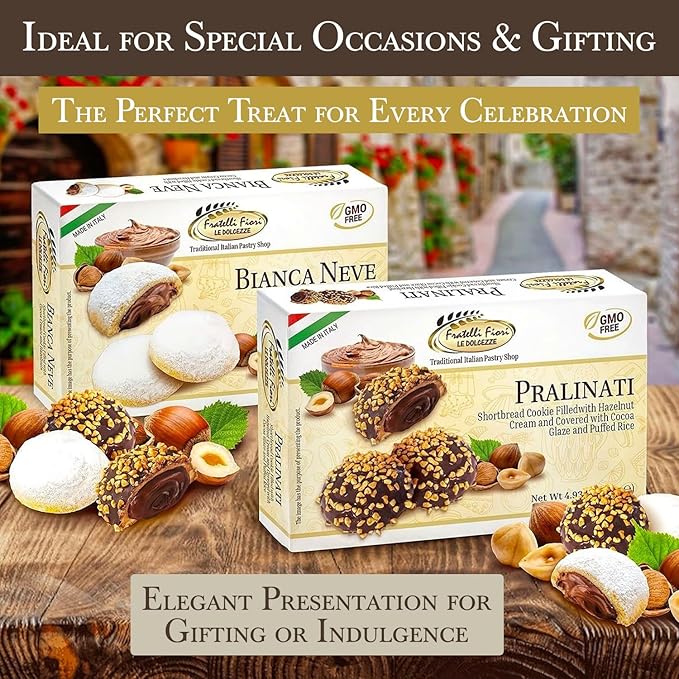 Fratelli Fiori Pralinati Chocolate Cookies - Authentic Italian Cookies with Creamy Hazelnut Center - Gourmet Cookies Ideal for Coffee, Tea, & Dessert - 2-Pack (140g)