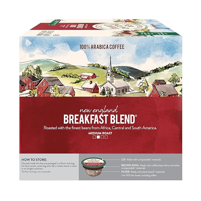 New England Coffee Breakfast Blend Medium Roast Single Serve Pods, 32ct Box (Pack of 4)
