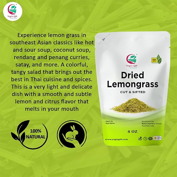 Dried Lemongrass 4 oz | Cut and Sifted Loose Leaf | Aroma Rich Lemon Grass | by Yogi's Gift 짰