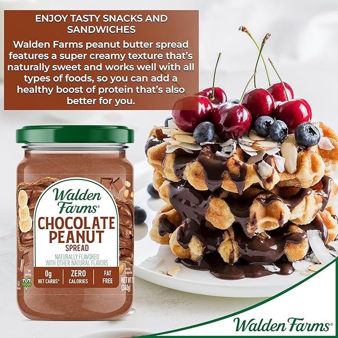 Walden Farms Chocolate Peanut Spread – Zero Calorie, Low Carb, Keto-Friendly, Vegan, Sugar-Free, Chocolate Peanut Flavor – 12 oz Bottle