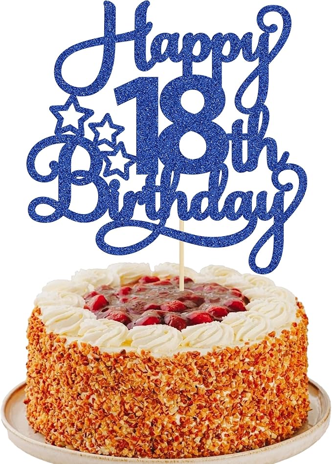 1 Pack Happy 18th Birthday Cake Topper Blue Glitter 18 & Fabulous Cheers to 18 Years Old Birthday Cake Pick for Celebrating 18th Birthday Anniversary Party Cake Decorations Supplies