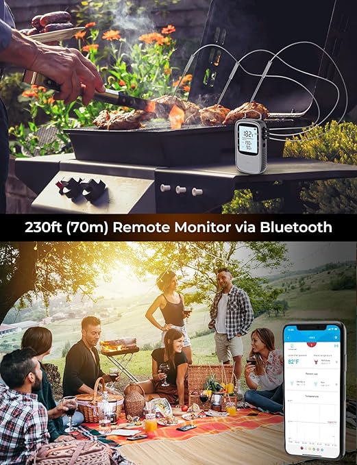 Govee Bluetooth Meat Thermometer, Wireless Meat Thermometer for Smoker Oven, Digital Grill Thermometer with 2 Probes, Timer Mode, Smart LCD Backlight BBQ Thermometer for Cooking Turkey Fish Beef