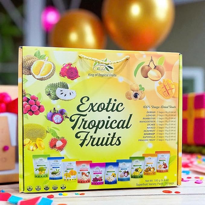 CHAVI Freeze Dried Exotic Tropical Fruits | Pack of 10 | Gift Box - No Added Sugars or Preservatives - Non-GMO, Vegan, Gluten-Free | 180 g | 6.4 oz
