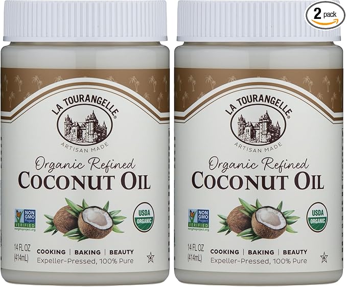La Tourangelle, Organic Coconut Oil, Refined, For Cooking, Baking, Hair, and Skin Care, Expeller Pressed, 14 fl oz (Pack of 2)