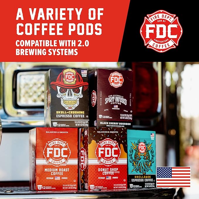 Fire Department Coffee - Gives Back to Firefighters - Shellback Espresso Coffee Pods - Bold & Smooth - Roasted in the USA - Premium Espresso K Cups - Veteran Owned - 24 Single Pods