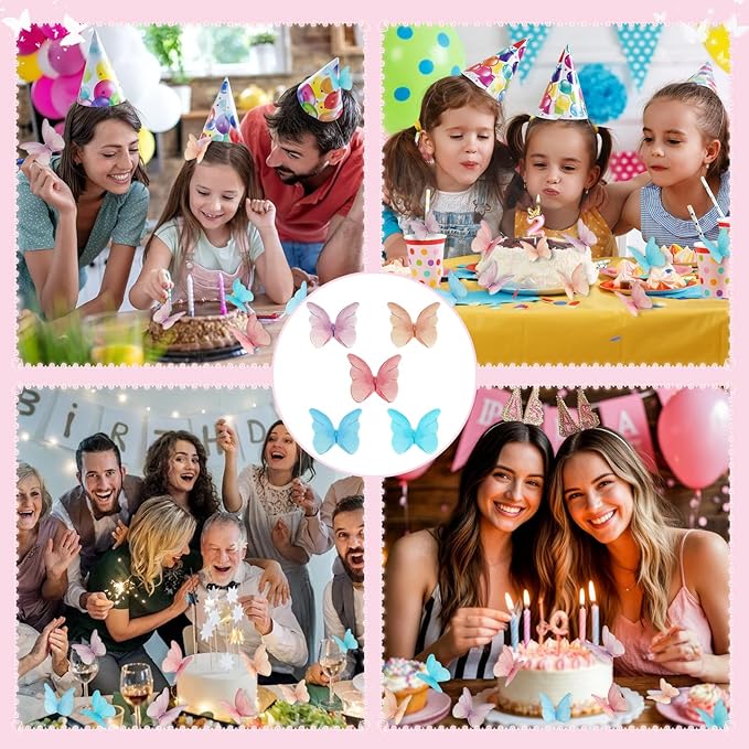 Cake Decorations 72P, Wafer Paper Cupcake Toppers, Edible Cake Decorations Butterflies for Wedding Birthday Party Cupcakes Decorating(Mixed Color)