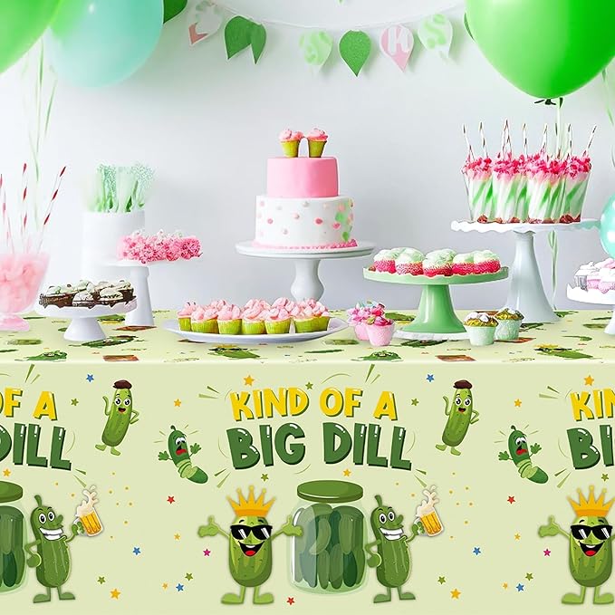 Pickle Party Tablecloths - 3Pcs Kind of a Big Deal Cucumber Birthday Party Table Covers Decorations, Vegetable Themed Rectangular Plastic Disposable Table Cloth for Adults Kids Birthday Fruit Events
