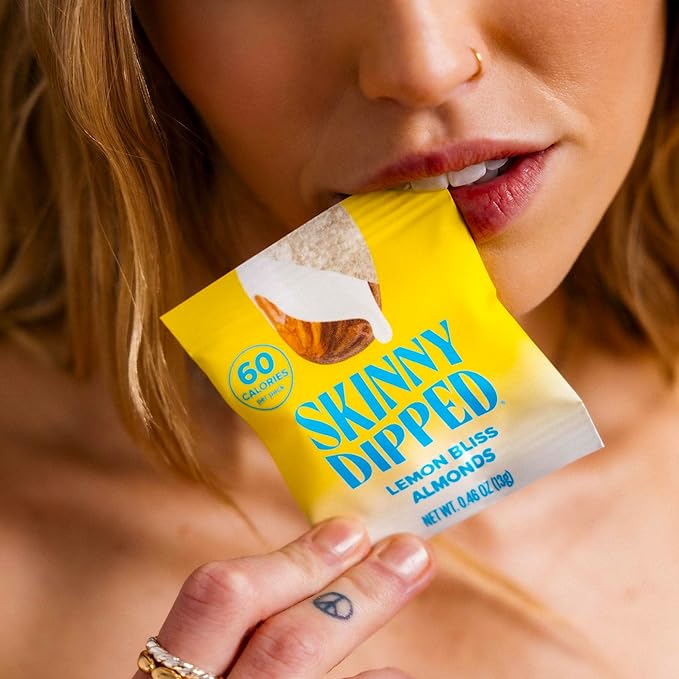 SkinnyDipped Lemon Bliss Almonds, Mini Snack Packs, Chocolate Covered Almonds, Low Sugar, Gluten Free, Healthy Snack, 24 Count