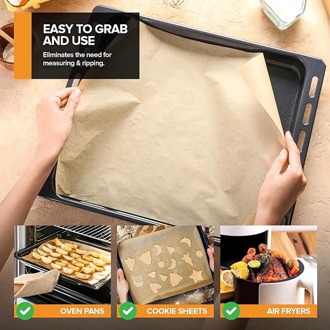 Stock Your Home 150 Ct Unbleached Parchment Paper Sheets, Pop Up Parchment Paper Sheets for Baking, Air fryer Sheets & Oven Liners FOr cookies, Bread, meat, Pizza (10.7?�x13.75??