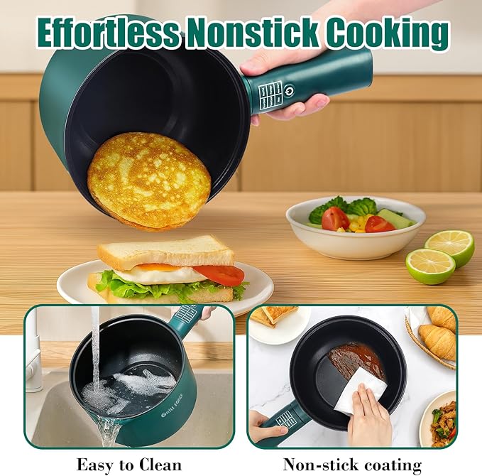 Hot Pot Electric with Steamer,6 Smart Modes, 1.8L Ramen Cooker, Portable Cooker, Non-Stick Frying Pan, Saut챕 Pan, Electric Pot for Pasta, Egg, Steak, BPA Free, College Dorm Room Essential
