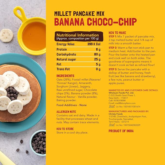 Slurrp Farm Millet Pancake Mix Trial Pack | 4 Flavors: Banana Choco Chip, Chocolate, Blueberry, Classic | No Added Sugar or Salt | Healthy Kids Breakfast | 1.76 Oz (Pack of 4)