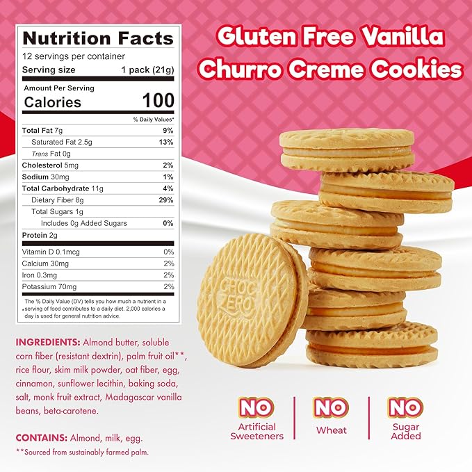 ChocZero Churro Dunkies ??Sugar Free Cinnamon Vanilla Sandwich Cookies, Keto Friendly, Low Net Carb, High Fiber, Gluten Free ??9oz Box