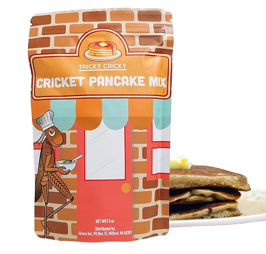 Tricky Cricky Cricket Protein Pancake & Waffle Mix ??USA Handmade Edible Cricket Flour Breakfast Mix ??Real USA Farmed Dried Crickets ??High-Protein, Nut-Free & Soy-Free Fluffy Pancakes ??8 Ounce Bag
