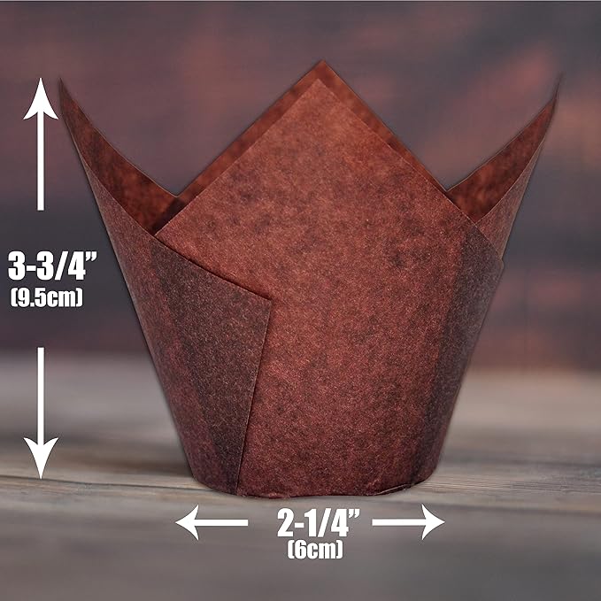 (Jumbo Extra Large size) Brown+White Tulip Baking Cups 2-1/4"(Base diameter) x 3-3/4"(Wall height) Greaseproof paper baking cupcake Muffin liners, Case of 130 pcs
