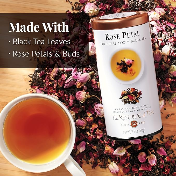 The Republic of Tea - Rose Petal Full-Leaf Loose Black Tea, 2.8 Oz Tin | Steeps 50 Cups | Caffeinated