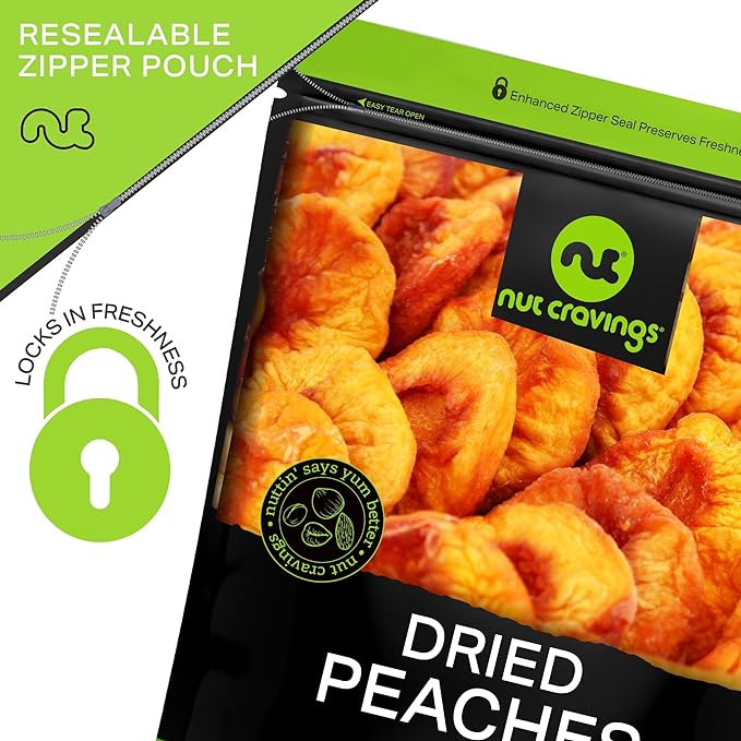 NUT CRAVINGS - Sun Dried California Peaches, No Sugar Added, Unsweetened (8oz, 1 Pack) Bulk Dry Fruits Packed Fresh in Resealable Bag - Sweet Healthy Snack, Naturally Grown, Vegan, Kosher