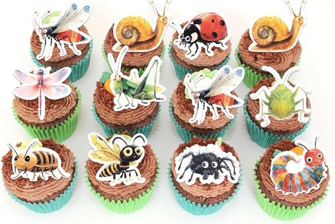 Rsstarxi 60 Pack Edible Insects Cupcake Toppers Rice Paper Dragonfly Ladybird Bee Cupcake Picks for Baby Shower Kids Birthday Party Cake Decorations Supplies
