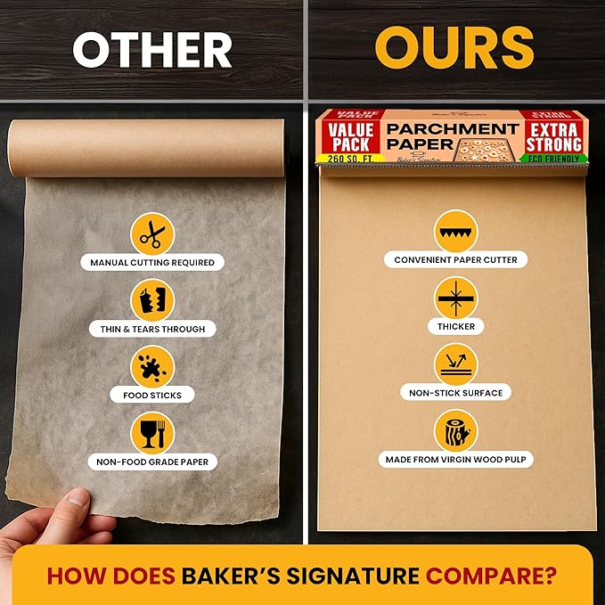 260 Sq.Ft Unbleached Parchment Paper for Baking ??Roll with Cutter, Heavy Duty Non-Stick Brown Parchment for Baking, Cooking, Grilling, Steaming and Air Fryer, 15in x 210ft by Baker?™s Signature