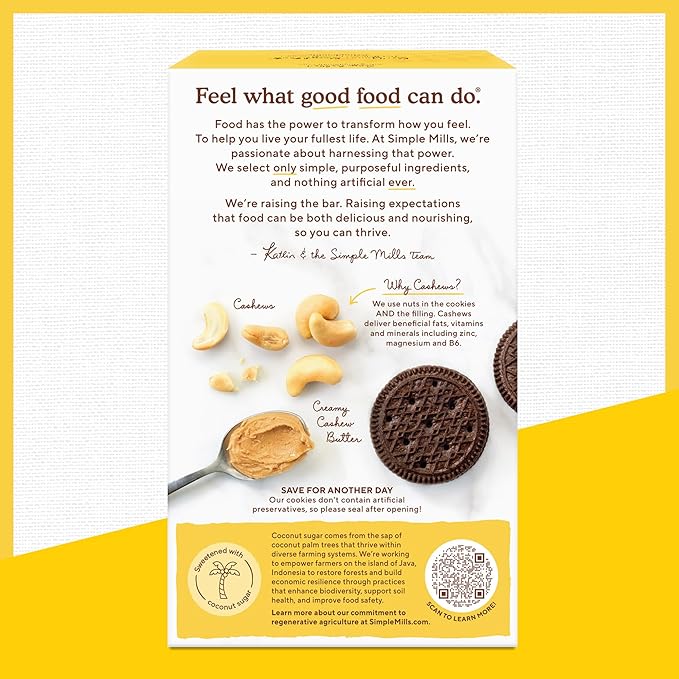 Simple Mills Nut Butter Stuffed Sandwich Cookies, Cocoa Cashew Crème, Nothing Artificial, Vegan Friendly, Kosher, Gluten Free & Non-GMO, 6.7 Ounce (Pack of 8)