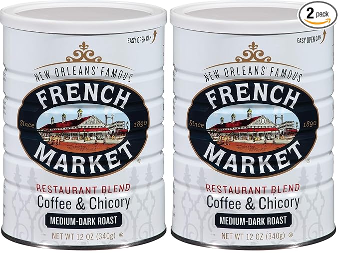 French Market Coffee, Coffee and Chicory, Dark Roast Ground Coffee, 12 Ounce Can 3 Count (Pack of 2)