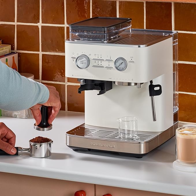 KitchenAid Semi Automatic Espresso Machine with Burr Grinder, KES6551, Porcelain White