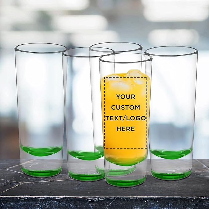 Custom Cordial Shooter Shot Glasses 2 oz. Set of 100, Personalized Bulk Pack - Great for Birthdays, Parties, Indoor & Outdoor Events - Green
