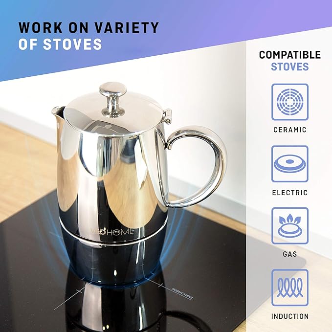 VeoHome Stovetop Espresso Coffee Maker - l Multi-Stove Stainless Steel Induction Moka Pot (300 mL)