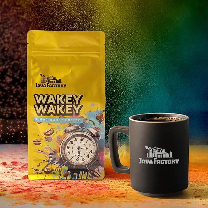 Java Factory Wakey Wakey Flavored Ground Coffee Bag ??Light Roast Brew, Made with 100% Arabica Beans, 10 Oz