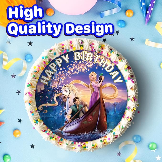 7.5 Inch Edible Cake Toppers Happy Choices ??Golden Princess Inspired Birthday Party Collection of Edible Cake Decorations