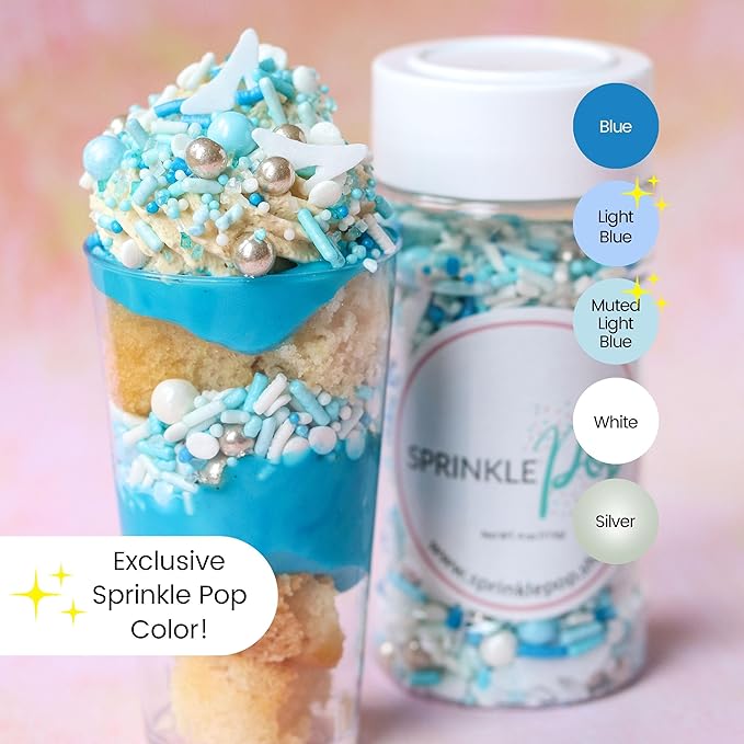 Sprinkle Pop Glass Slipper Princess Sprinkle Mix| Blue White Sprinkles with ~10 Frozen Shoe Wafer Paper and Silver Dragees| Girl Sprinkles Made in USA for Decorating Birthday Cupcakes Cake Donuts, 2oz