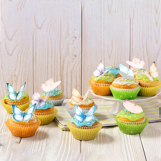 Rsstarxi 60 Pack Edible Butterfly Cake Decorations, Wafer Paper Butterflies Cupcake Toppers Edible Butterfly Decorations for Wedding Birthday Anniversary Baby Shower Party Decorating Supplies Colorful