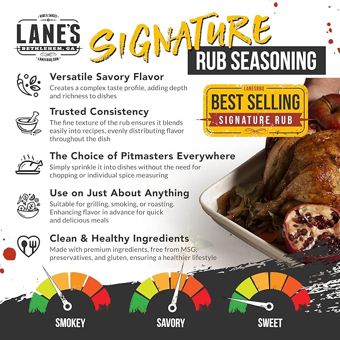 Lane's Signature BBQ Seasoning Rub, 4.6 oz - All-Purpose BBQ Rub for Smoking, Grilling & Cooking - All Natural, Gluten Free, Sugar-Free Meat Spice for Beef, Chicken, Pork - Made in USA