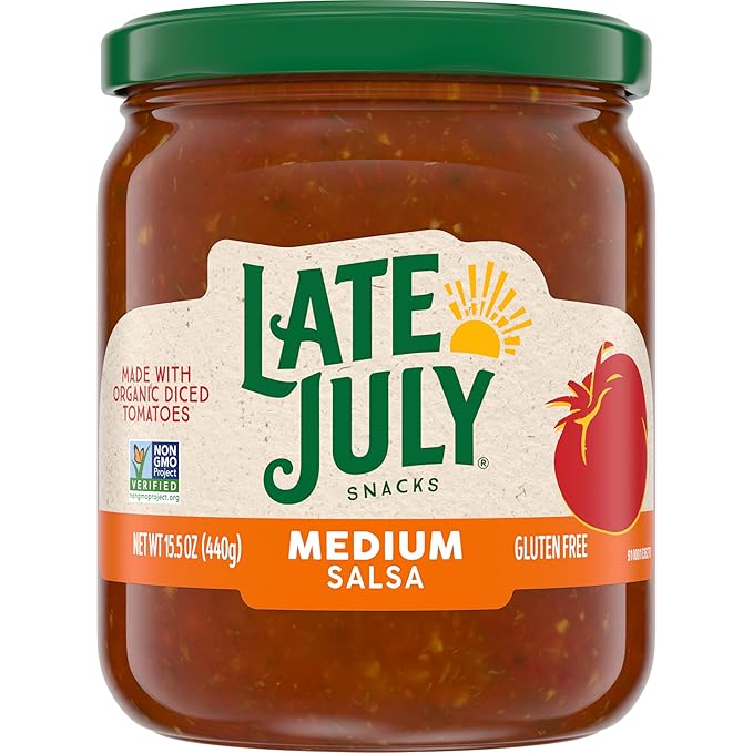 Late July Snacks Thin and Crispy Organic Tortilla Chips with Sea Salt, 10.1 oz Bag and Late July Snacks Medium Salsa, 15.5 oz Jar