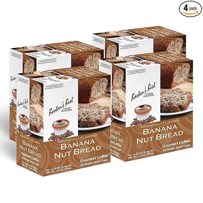 Bostonโs Best - Banana Nut Bread Flavored Delicious Gourmet Coffee Compatible with Keurig Coffee Maker, 24 Count (Pack of 4)