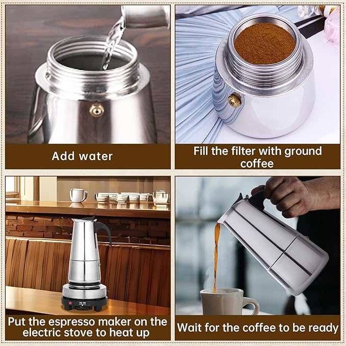 Espresso Machine, 6 Cups Stovetop Moka Pot, Portable Espresso Coffee Maker with Electric Stove, 110V