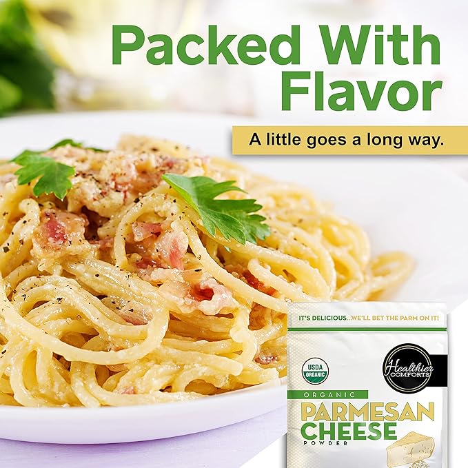 Healthier Comforts Organic Parmesan Cheese Powder, Kosher, Non-GMO, Chemical Free, Gluten Free, Keto Friendly, From Cows Raised Free of Antibiotics or Hormones (rBGH or rBST) (21 oz, Organic Parmesan)
