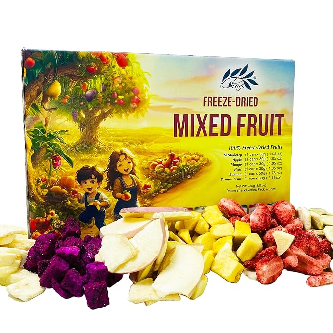 CHAVI Freeze Dried Fruits - Mixed | 6 in 1 | No Added Sugars or Preservatives - Non-GMO, Vegan, Gluten-Free | Gift Box | 230 g | 8.1 oz | 6 Cans