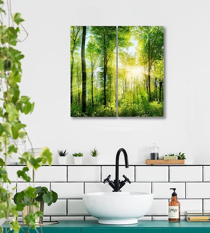 Forest Canvas Wall Art Decor - 24x24 Tree Landscape Picture - 2 Piece Set, Decorative Multi Panel Split Prints for Living Room, Kitchen, Bedroom, Office & Home Decor Gift