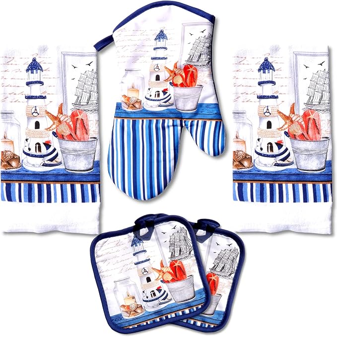 Lobyn Value Packs Decorative Lightweight Kitchen Towel Set 5 Piece Towels