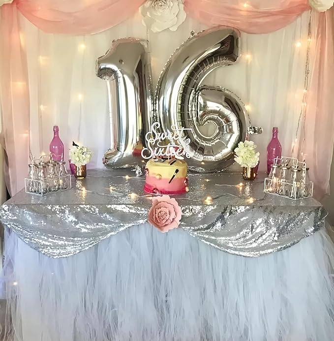 Sweet Sixteen Cake Topper - Silver Glitter Butterfly Theme Sweet 16 Birthday Cake Decorating Supplies for Girls, Sweet 16 Cake Topper for Happy 16th Birthday Party Supplies Photo Booth Props