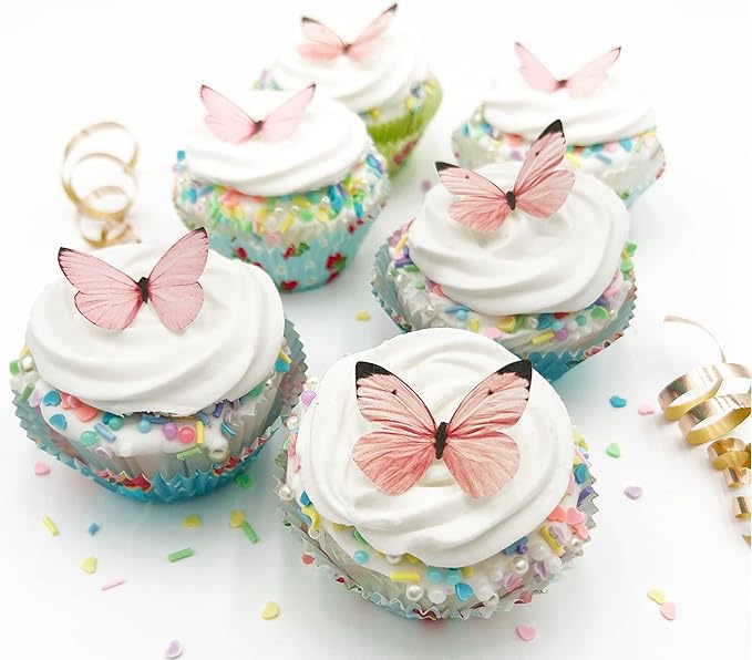Sugar Robot Edible Butterflies for Cake Decorating - Small Pastel Pink Butterfly Cake Toppers and Cupcake Toppers - Decoration Made in the USA - Premium Crafted (Pink)