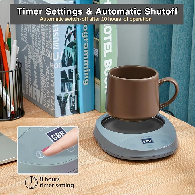 Mug Warmer for Coffee and Tea, Auto Shut Off,4.3 Inch Large Heated Plate,8 Temperature Settings, 1-8 Hour Timer Settings, Smart Coffee Warmer Plate Milk Tea Water(Grey)
