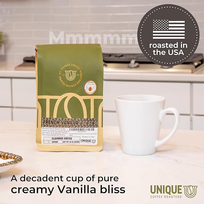 Gourmet French Vanilla Flavored Ground Coffee, 1 LB (16 oz) bag, Medium Roast, 100% Arabica Premium Quality Flavor